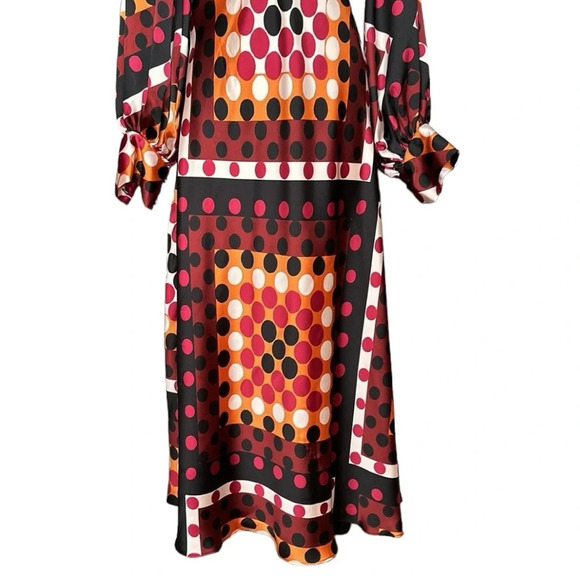 ZARA Retro 70s MIDI Dress Satin Effect Polka Dot Earth Tones, Size Small NWT - Picture 5 of 16